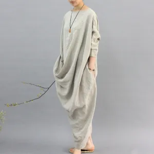 100% linen kaftan,extravagant long dress, holiday trip,women linen maxi dress, asymmetry robe dress