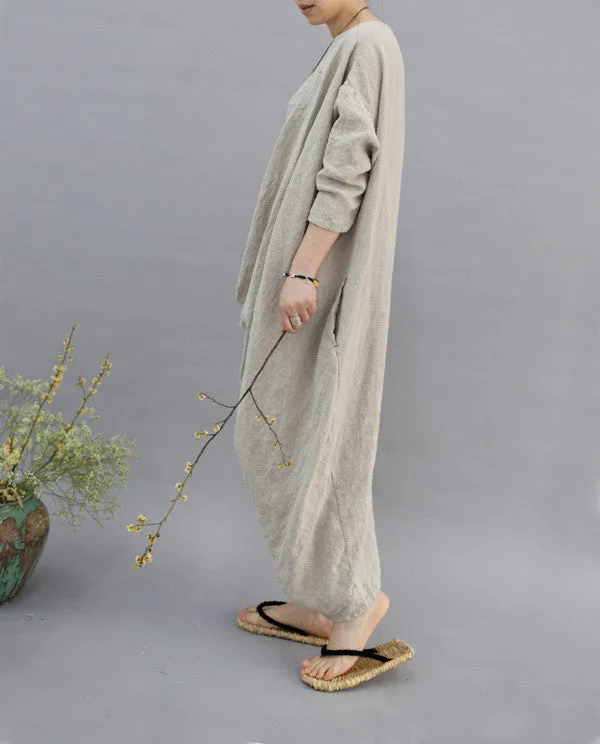 100% linen kaftan,extravagant long dress, holiday trip,women linen maxi dress, asymmetry robe dress