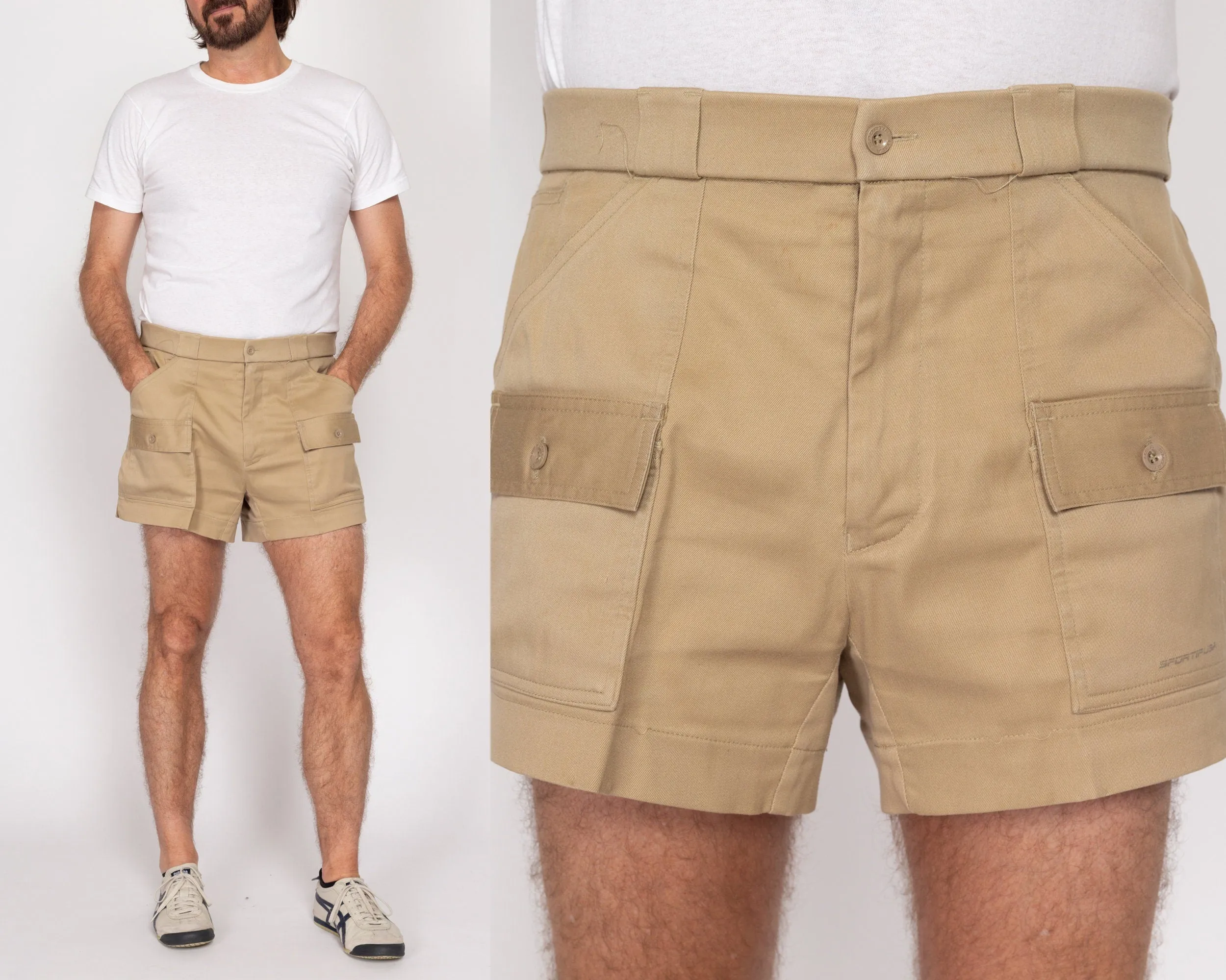 36" Waist 80s Sportif Khaki Cargo Shorts