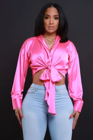 Above The Law Satin Tie Up Blouse - Pink