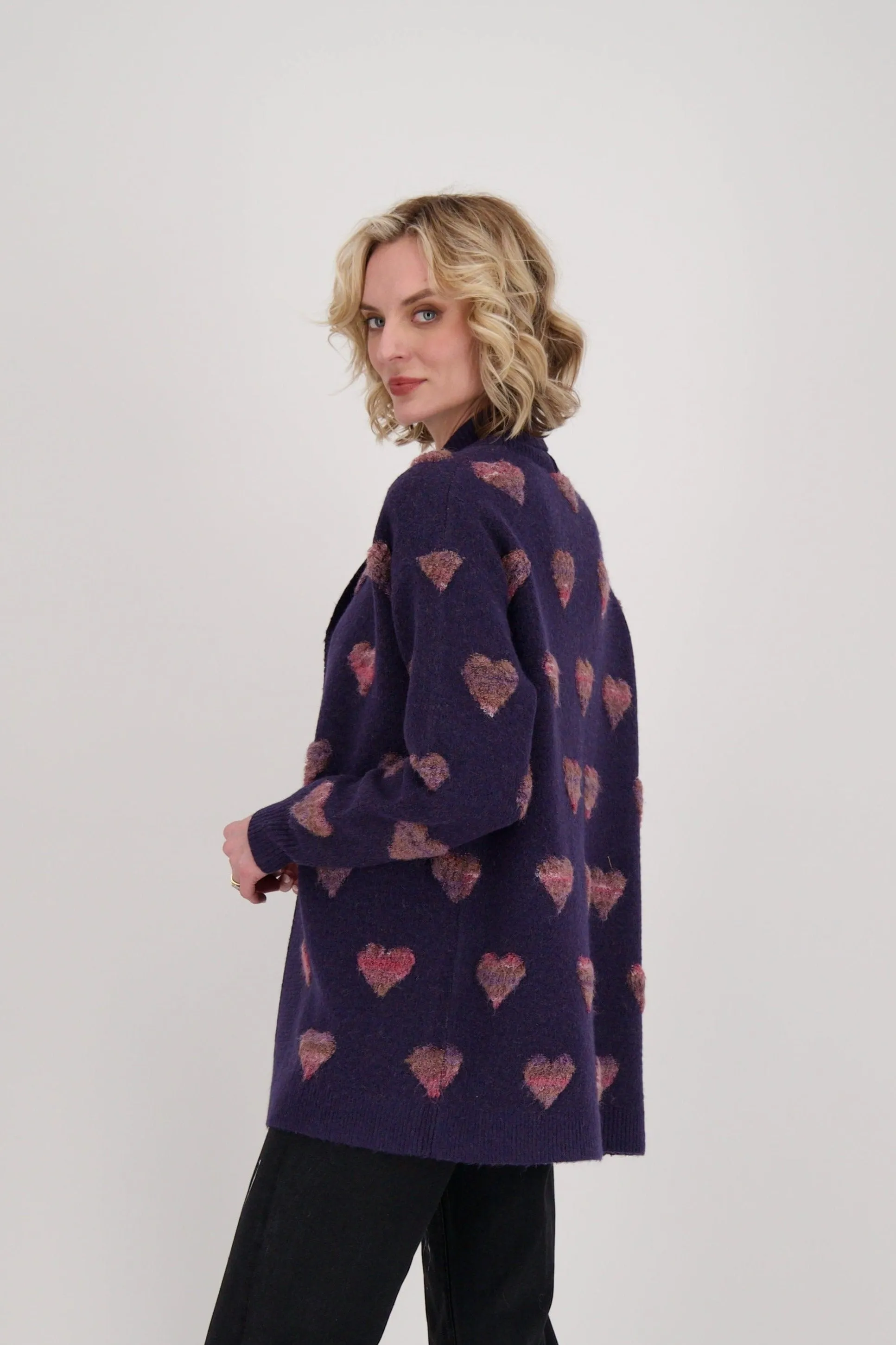 All Over Hearts Open Front Cardigan