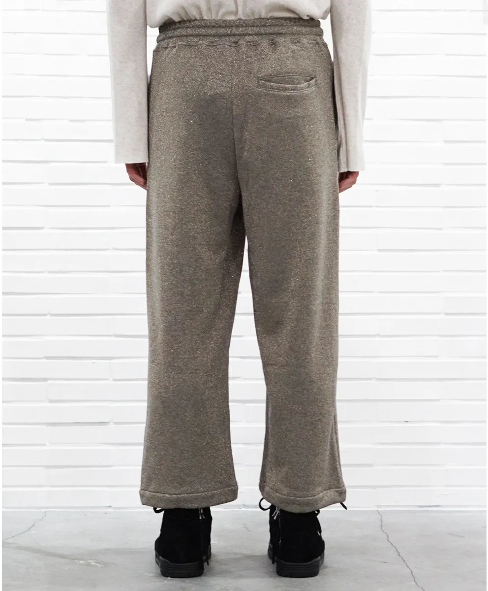 Basic line _ Glitter cropped wide pants - GOLD CHARCOAL