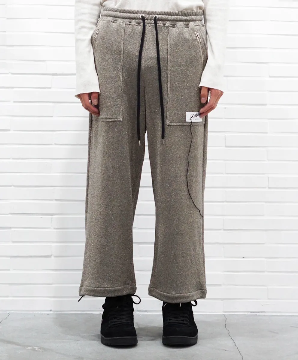 Basic line _ Glitter cropped wide pants - GOLD CHARCOAL