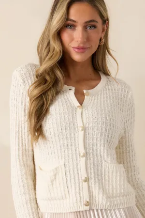 Between The Lines Ivory Waffle Knit Cardigan