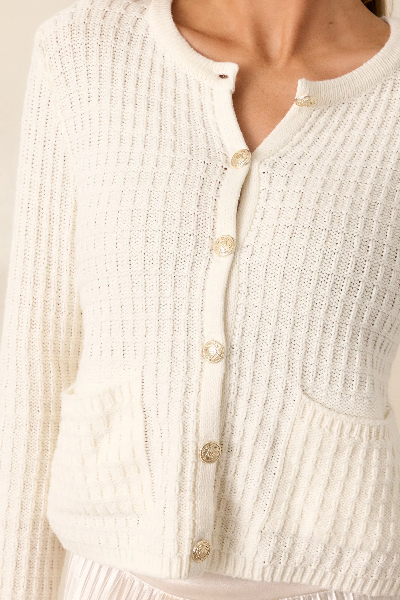 Between The Lines Ivory Waffle Knit Cardigan