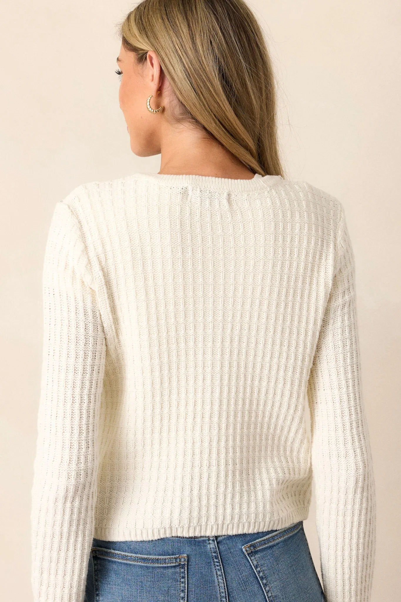 Between The Lines Ivory Waffle Knit Cardigan