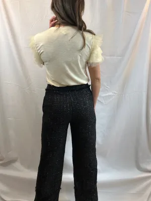 Black Frayed Tweed Pants