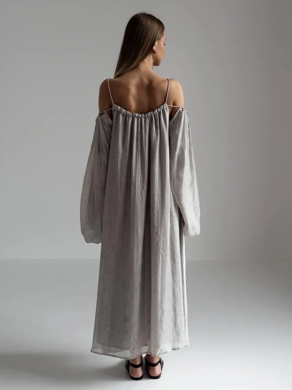 Bohemian Style Grey Linen Maxi Dress