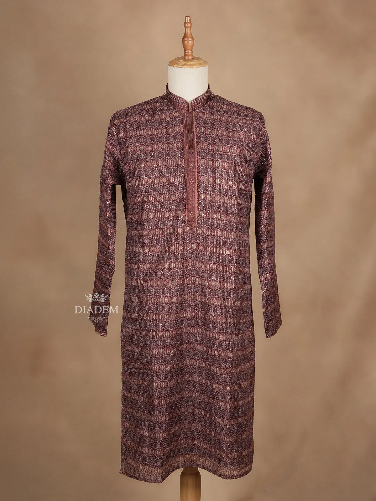 Brown Kurta Set With Geometric Designs and Sequins Embroidery With Pant