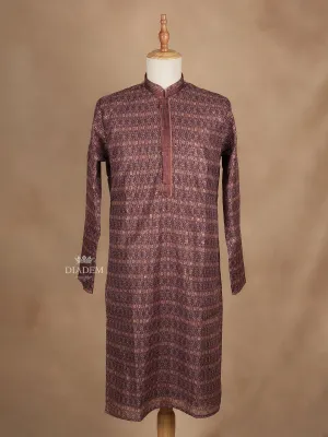 Brown Kurta Set With Geometric Designs and Sequins Embroidery With Pant