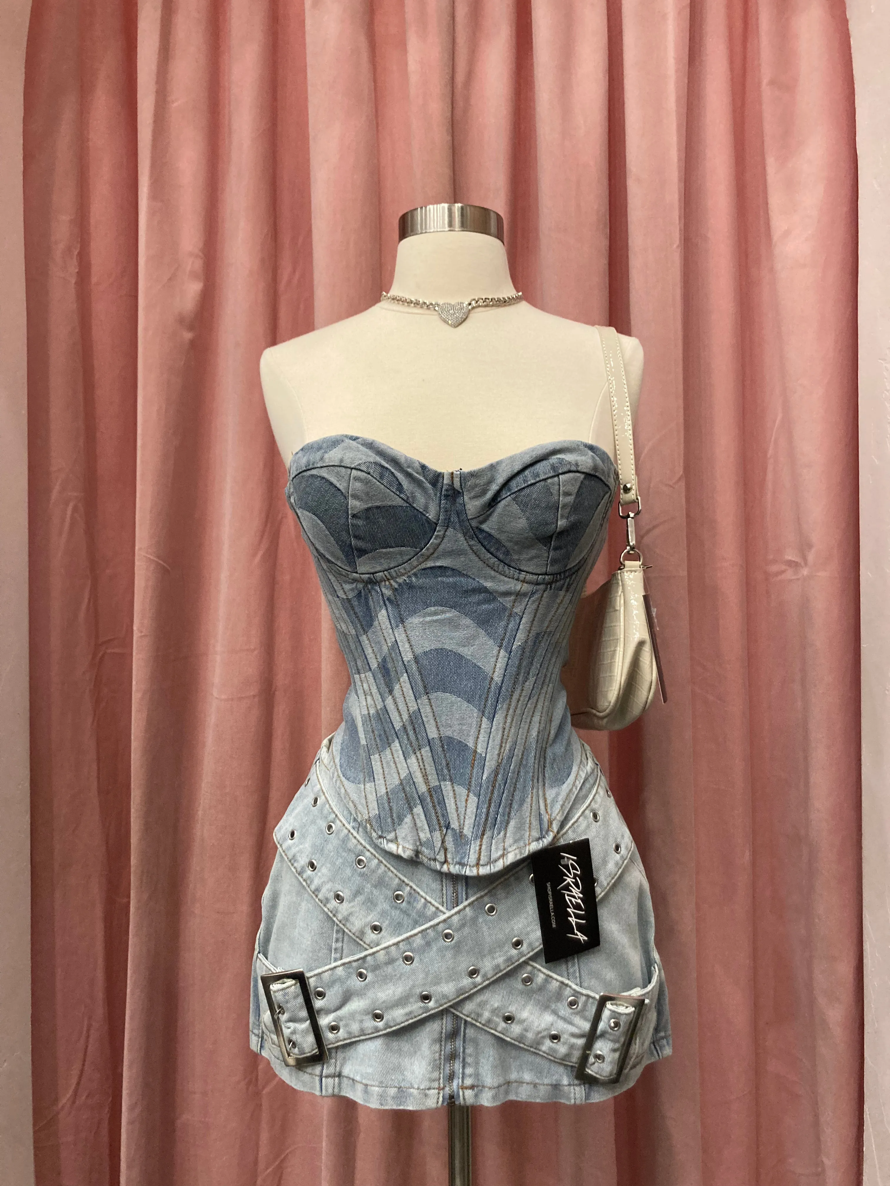 Callen Bustier Tube Top (Light Wash Denim)