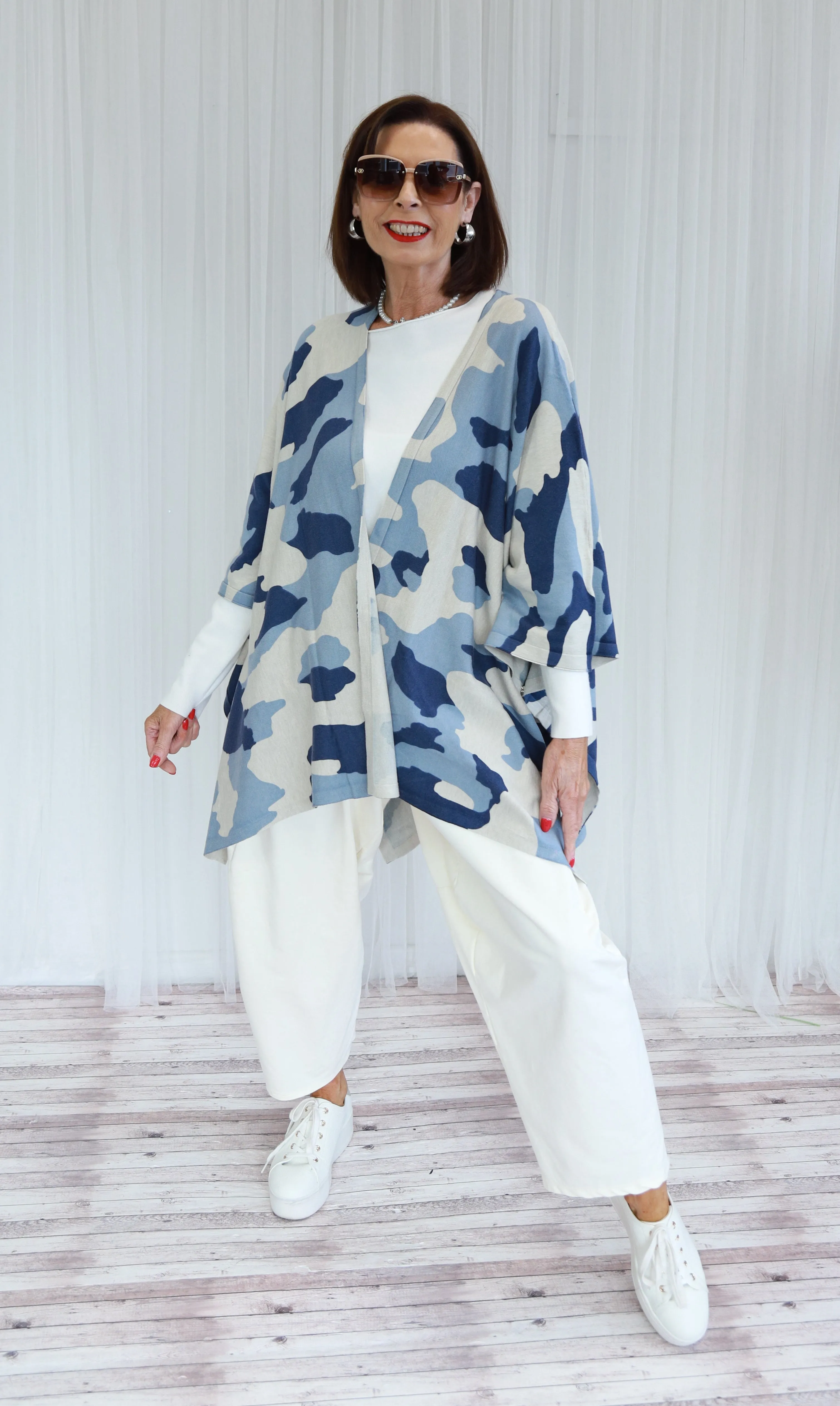 CAMILA CAMO WATERFALL SWING JACKET - BLUE