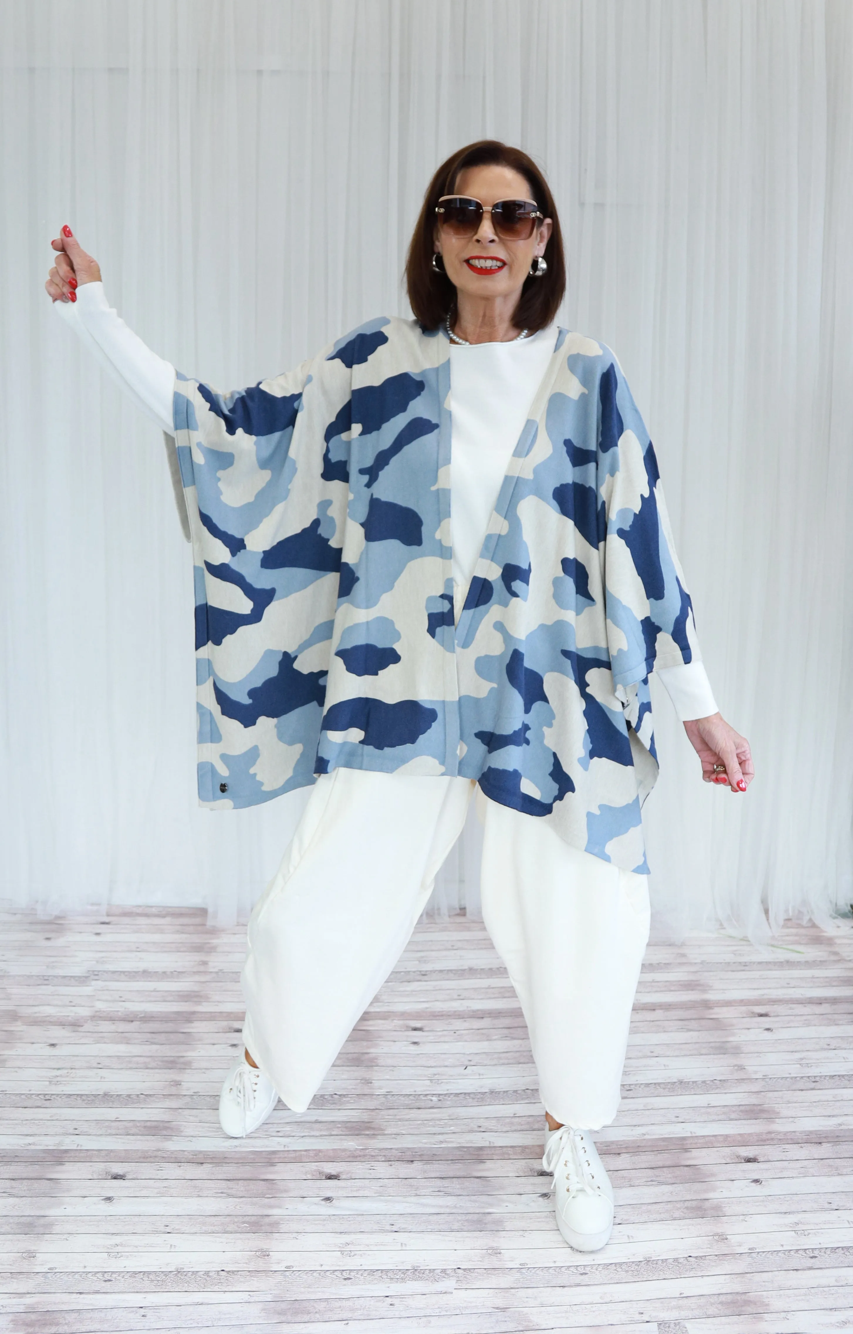 CAMILA CAMO WATERFALL SWING JACKET - BLUE