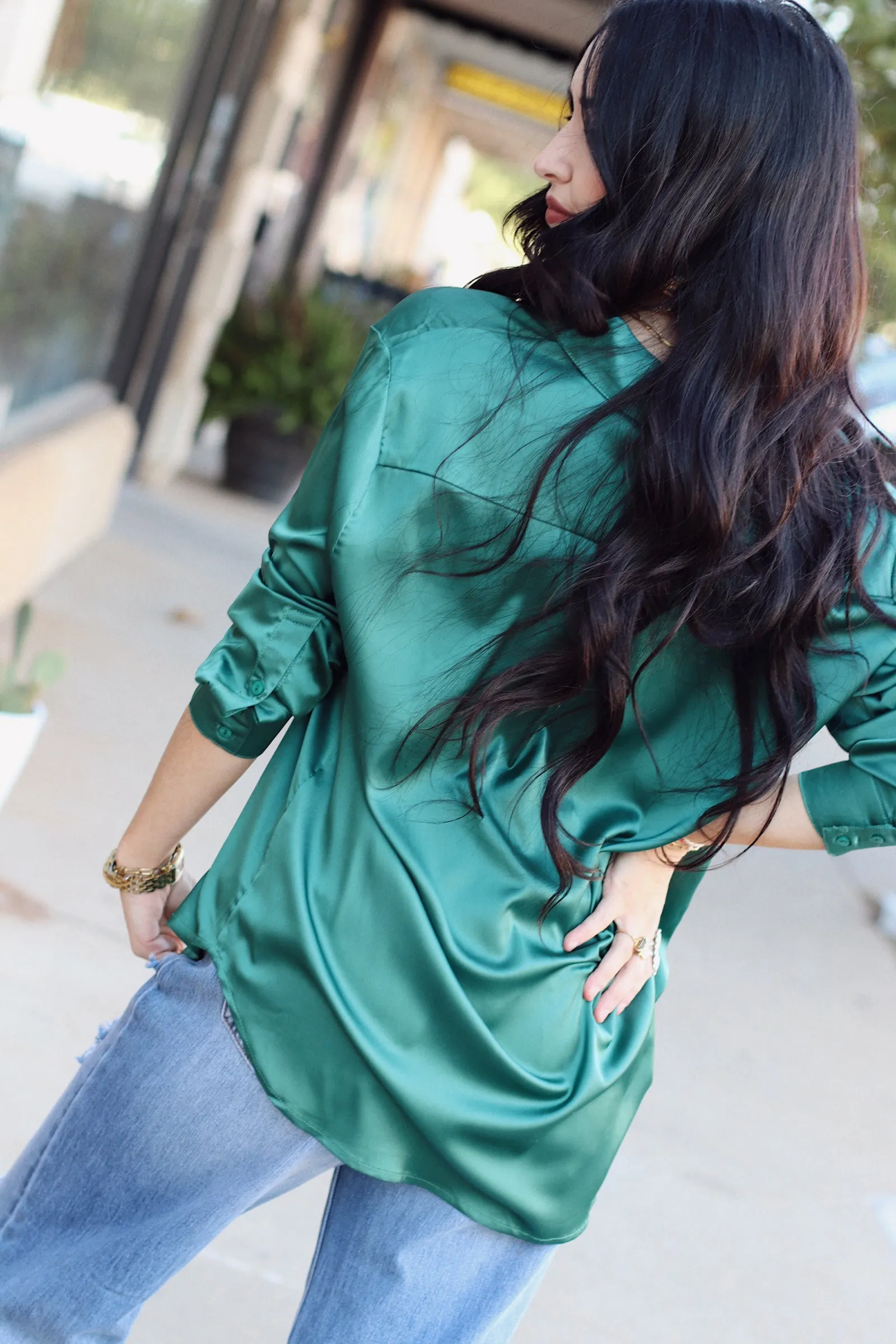 Cassidy Satin Blouse   Hunter Green