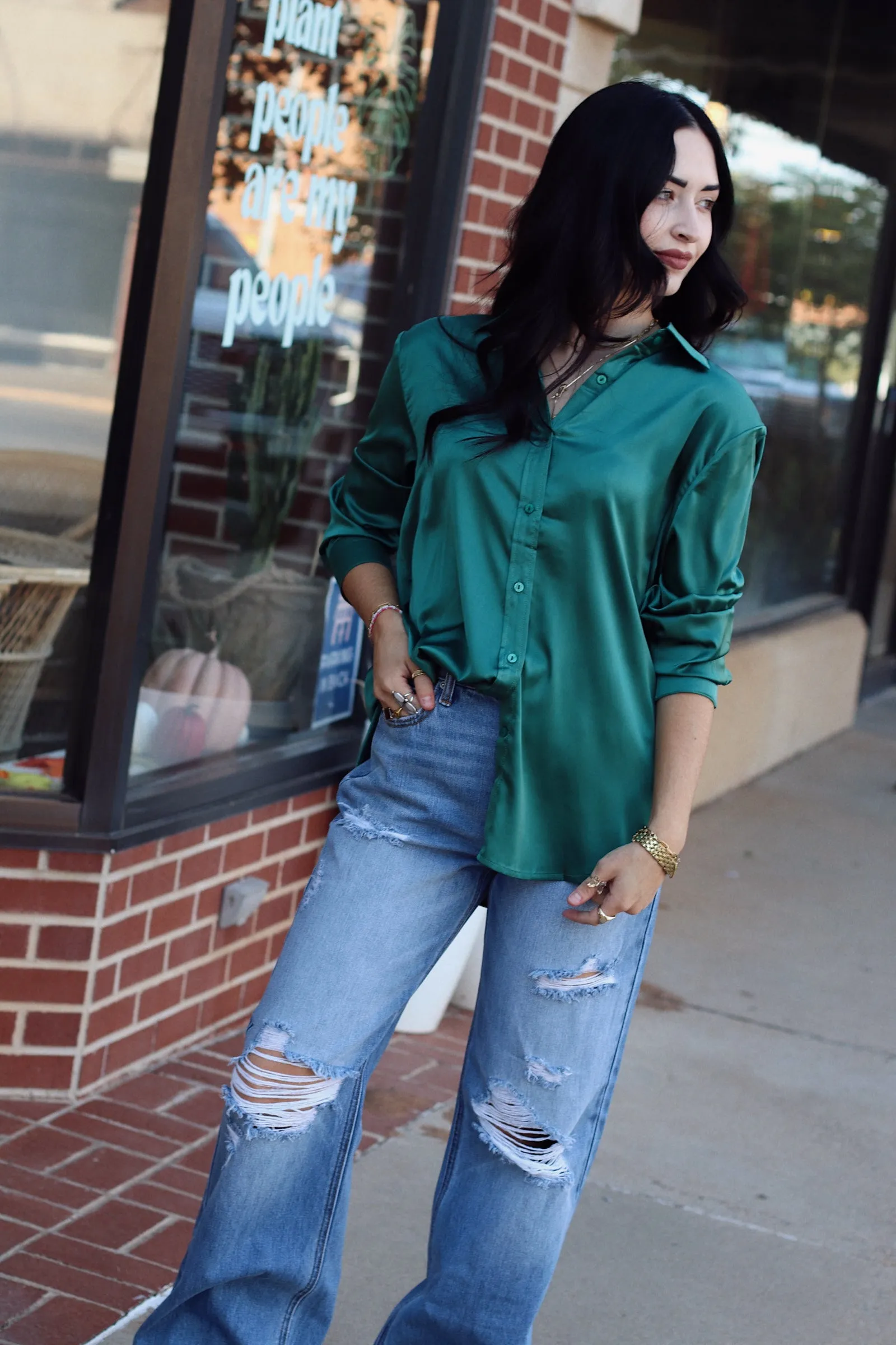 Cassidy Satin Blouse   Hunter Green