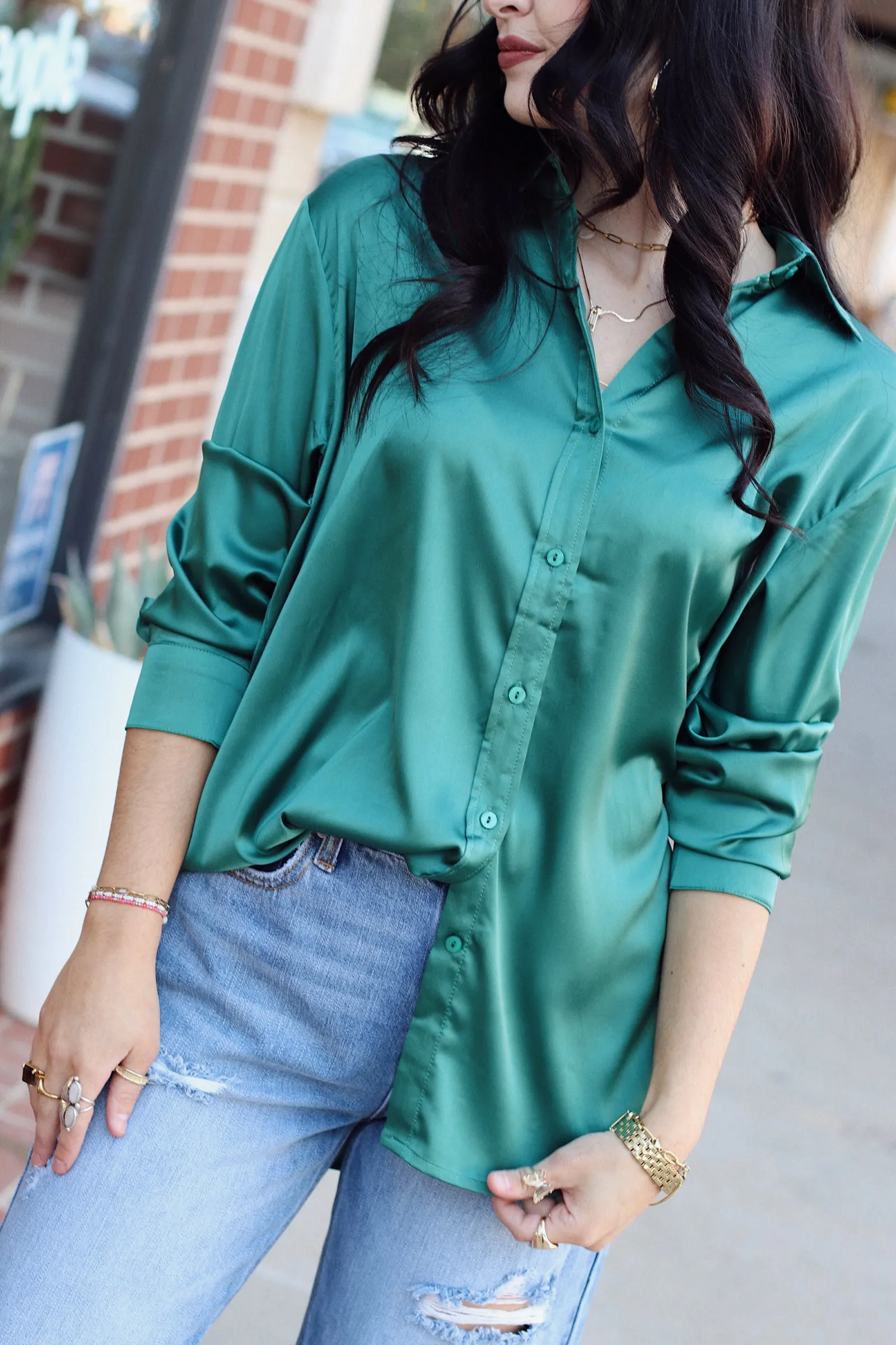 Cassidy Satin Blouse   Hunter Green