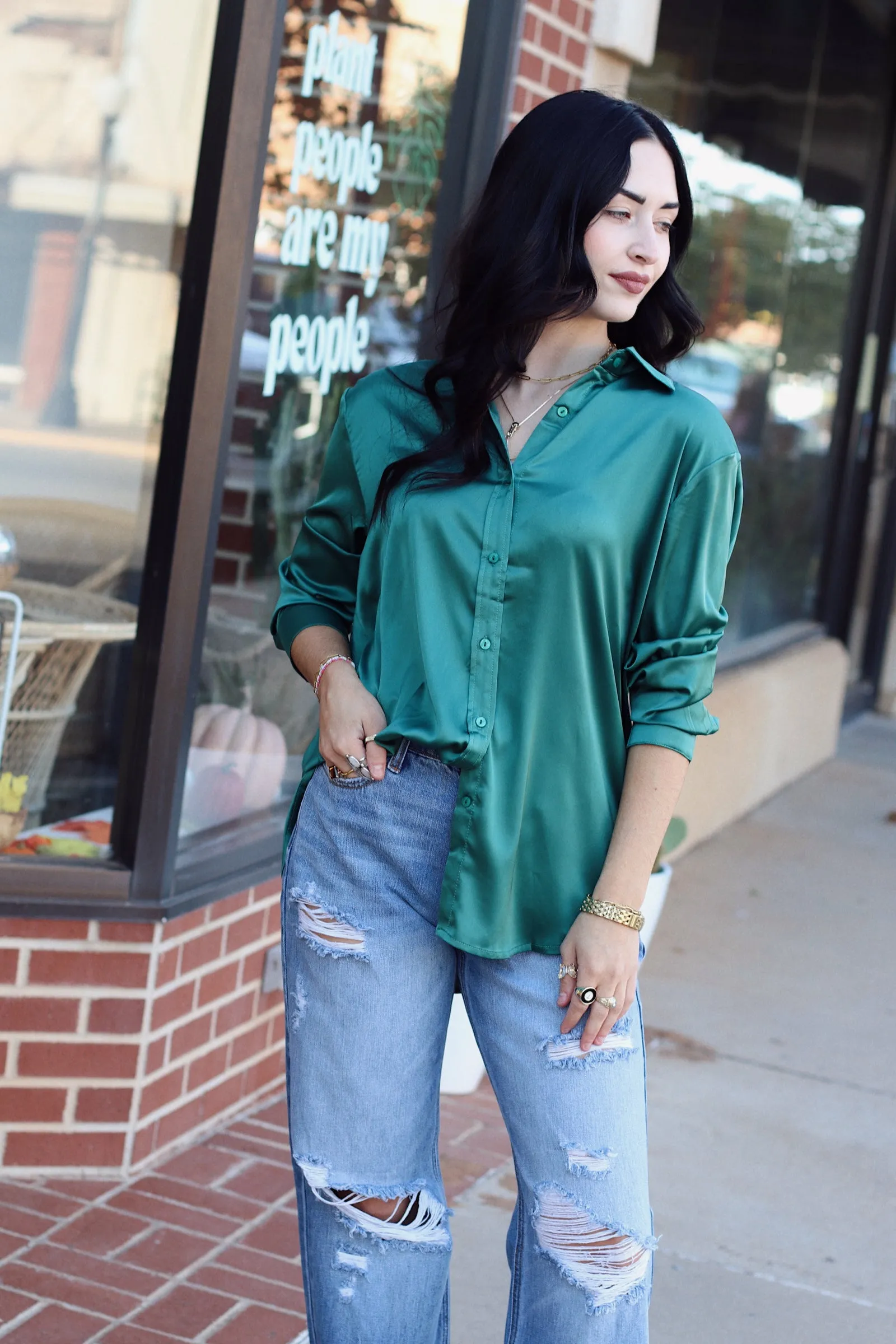 Cassidy Satin Blouse   Hunter Green