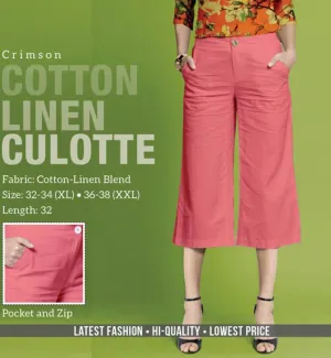 Crimson Linen Cotton Culottes Pants for women