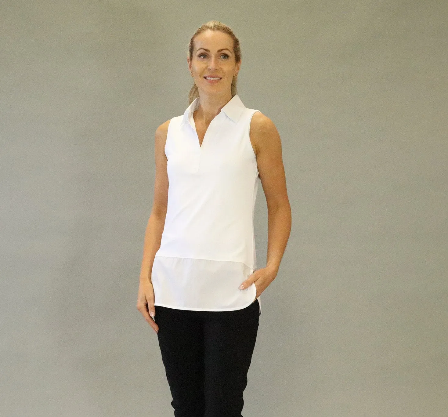 D.E.C.K By Decollage Sienna Stretchy Plain White Sleeveless Shirt