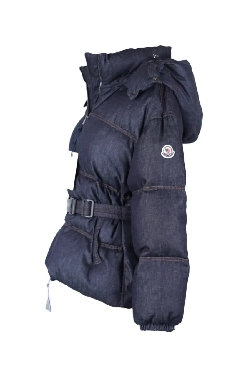 Denim Belted Down Puffer Jacket