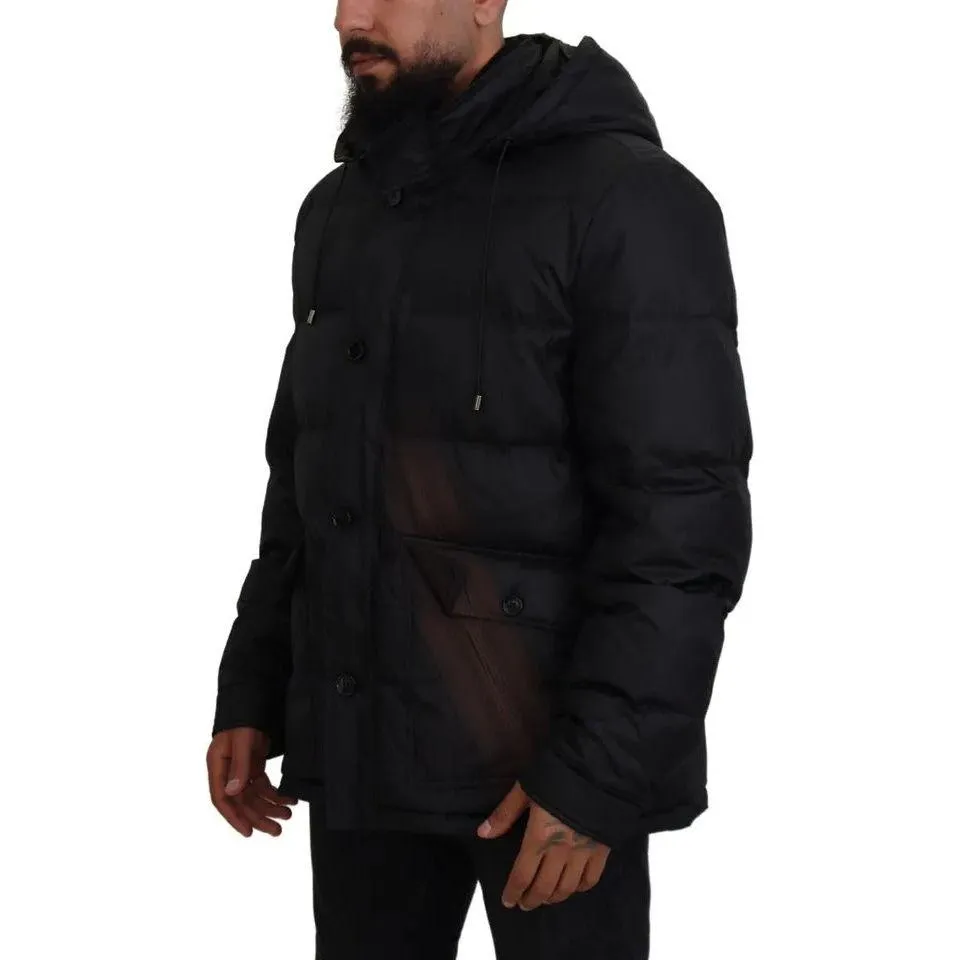 Dolce & Gabbana Black Polyester Hooded Parka Coat Winter Jacket