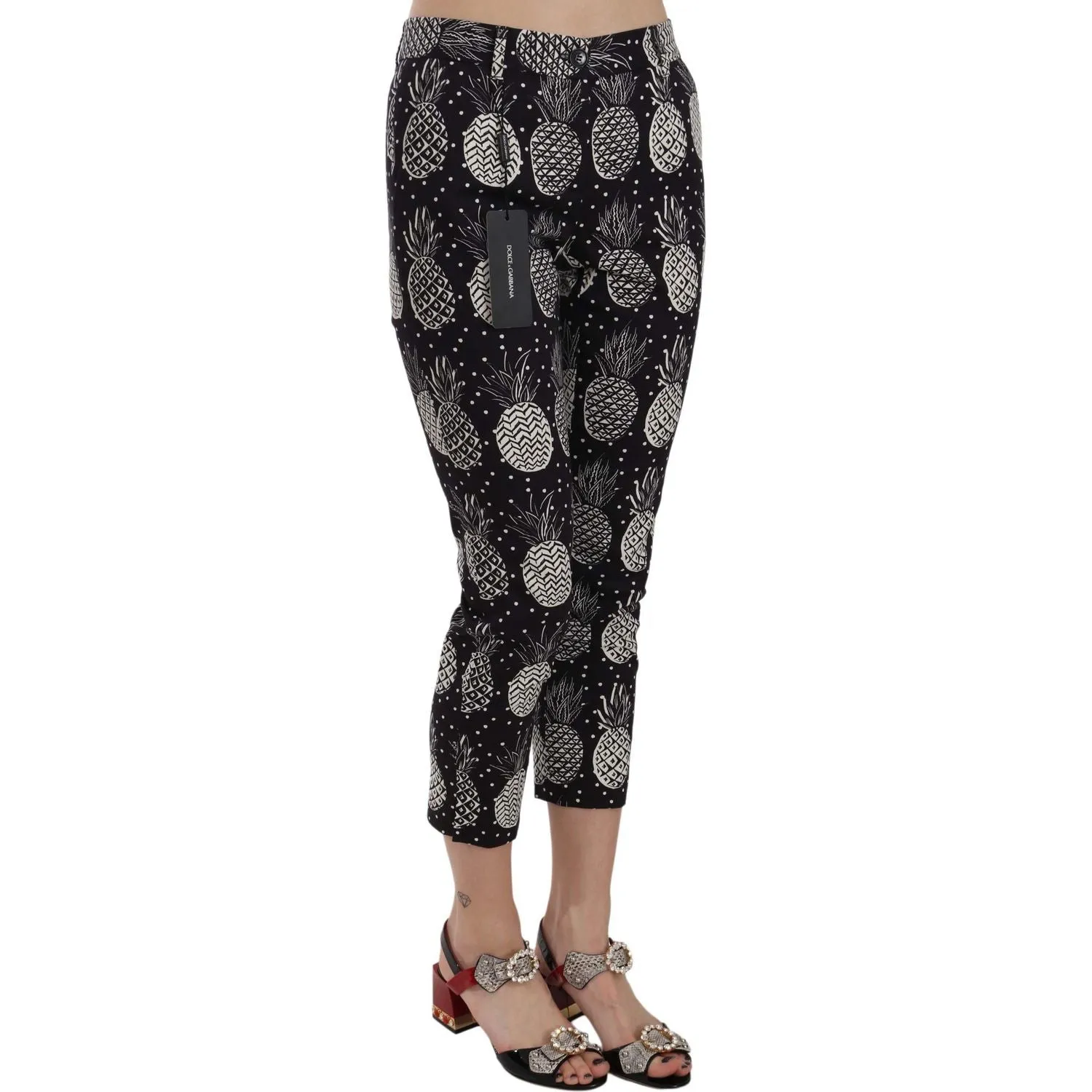 Dolce & Gabbana Chic Black Pineapple Print Skinny Capri Pants