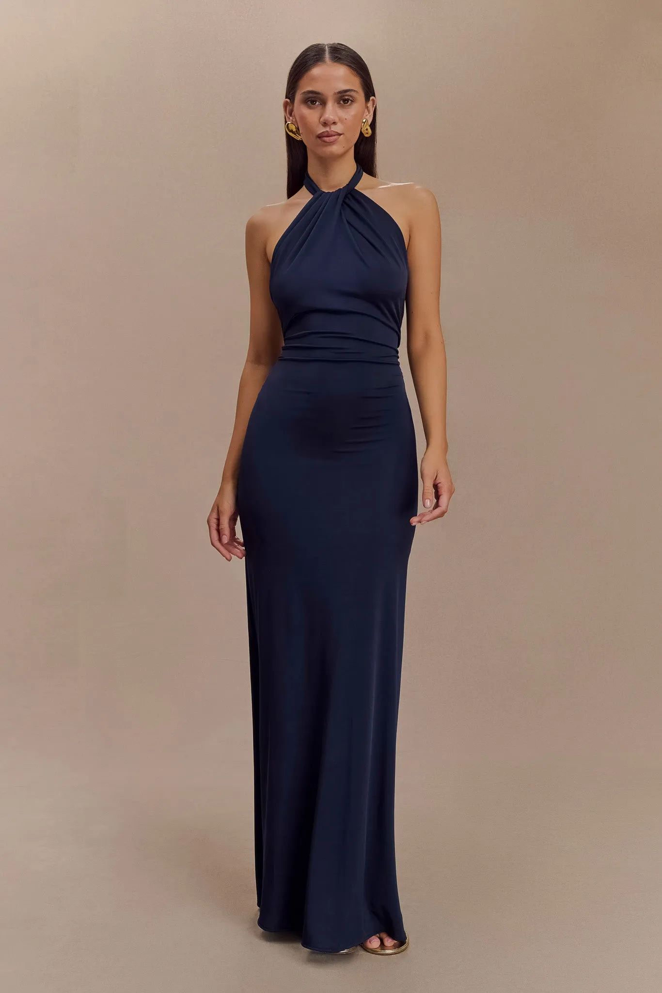 Elyna Slinky Halter Maxi Dress - Navy