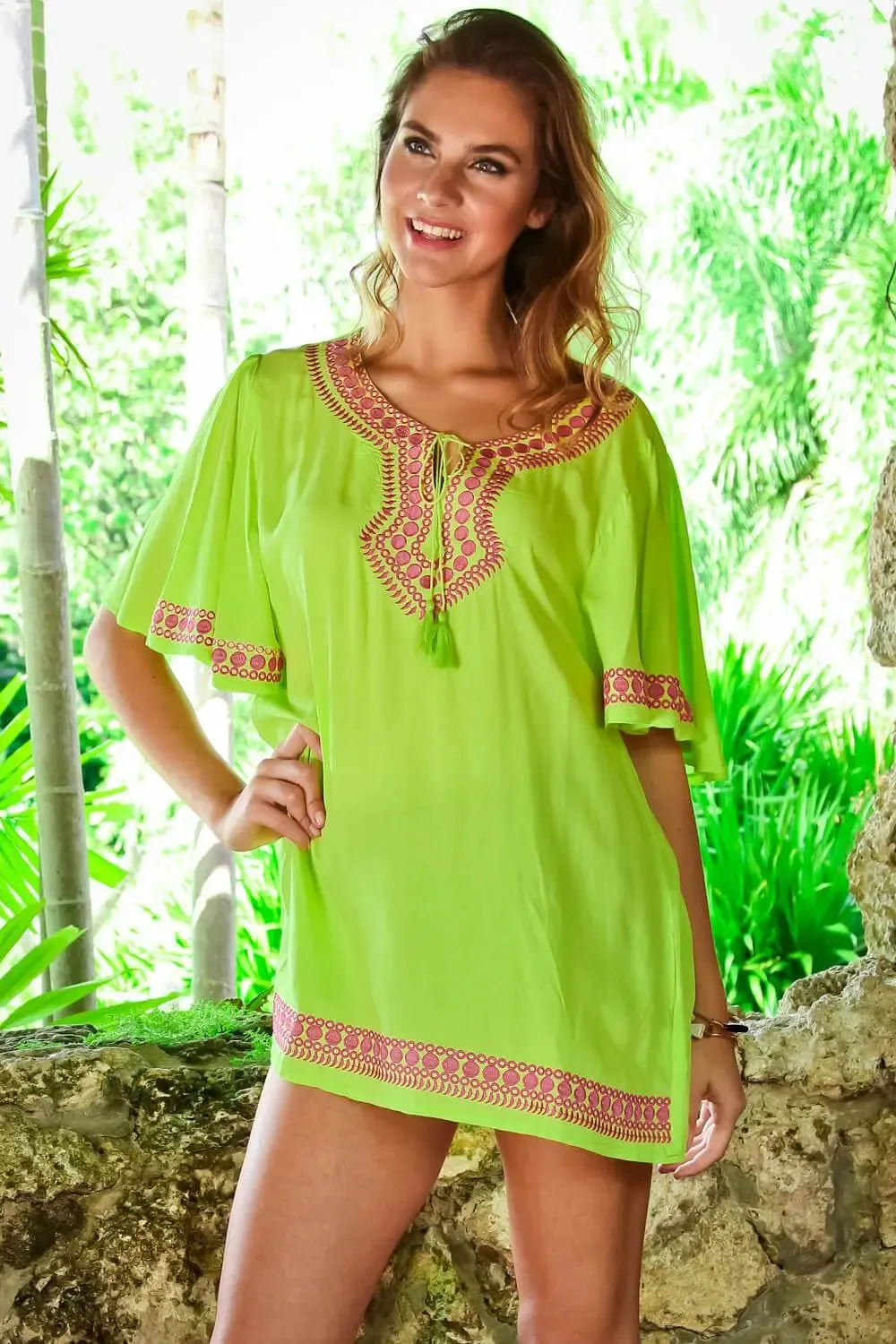 Embroidered Mini Tunic Cover Up for Beachwear