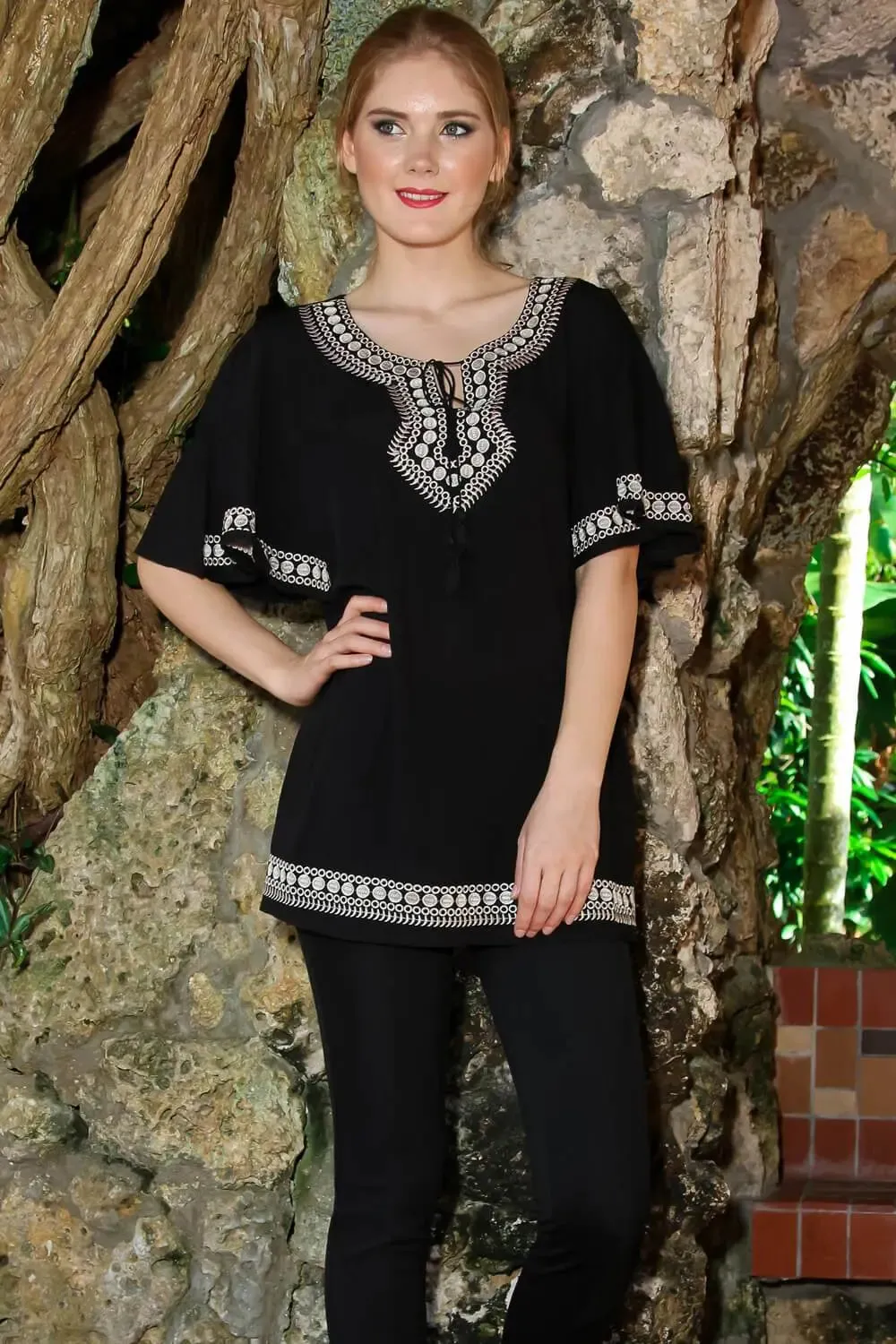 Embroidered Mini Tunic Cover Up for Beachwear