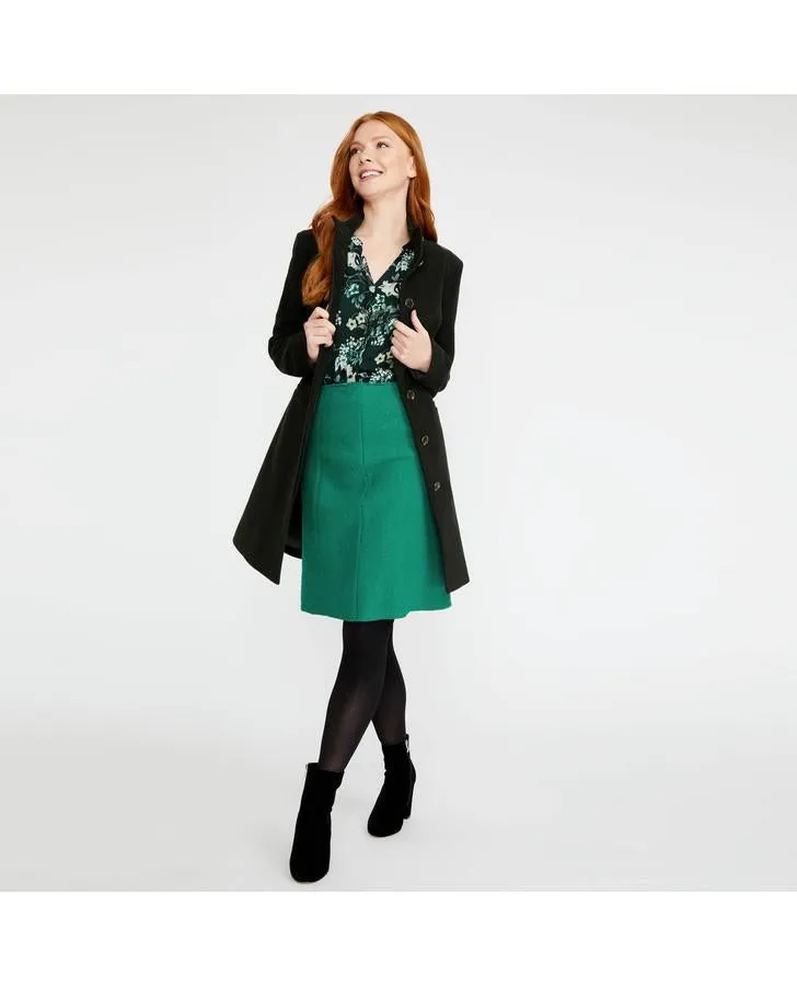 Emerald Boiled Wool A-Line Panel Skirt