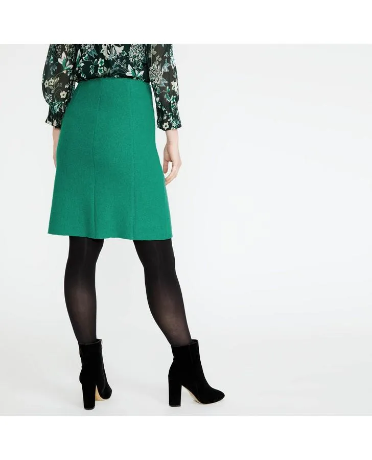 Emerald Boiled Wool A-Line Panel Skirt