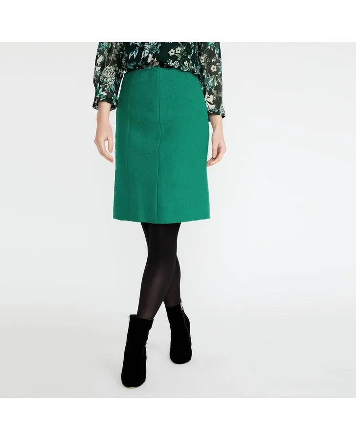 Emerald Boiled Wool A-Line Panel Skirt