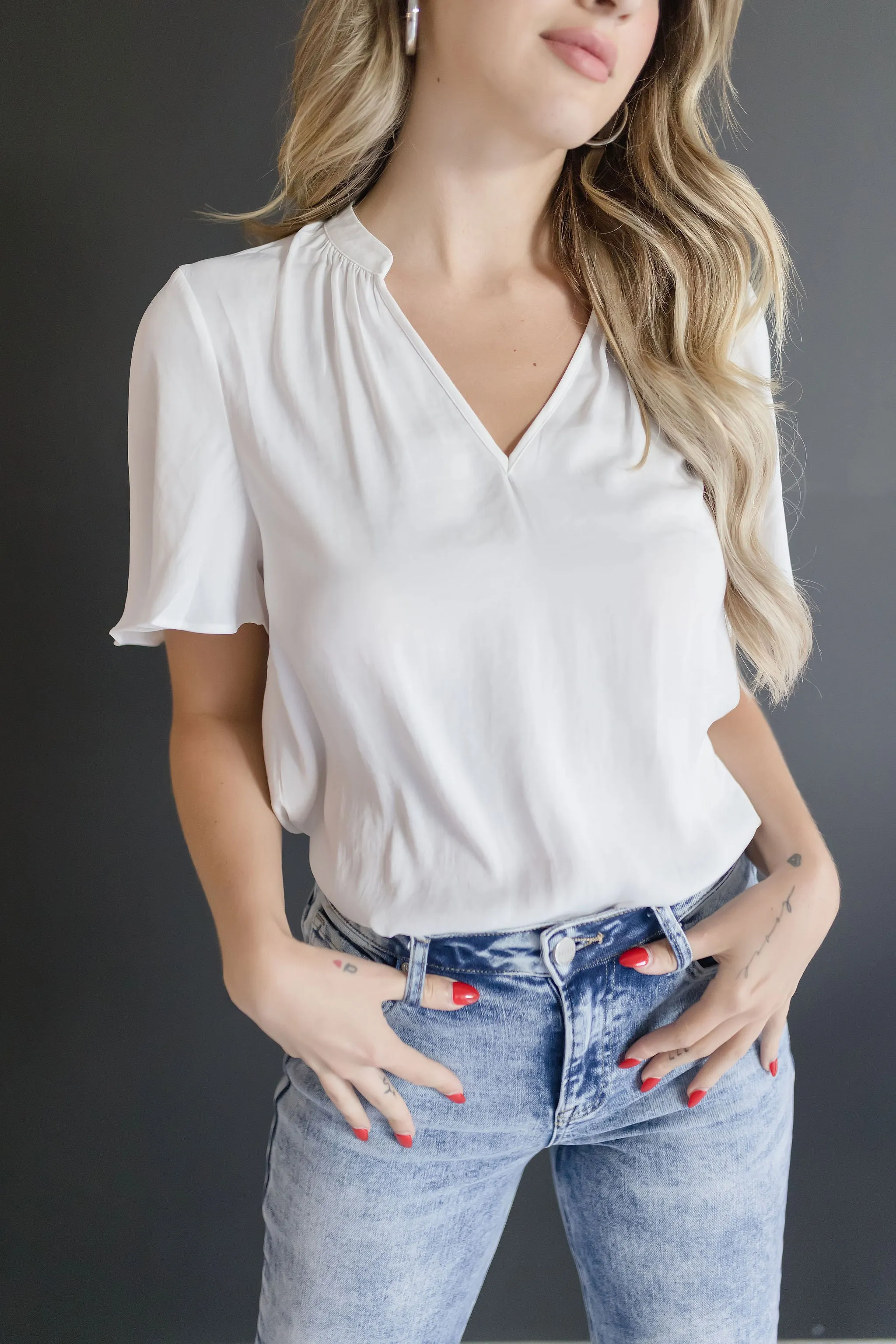 Emery Flutter Sleeve Blouse White