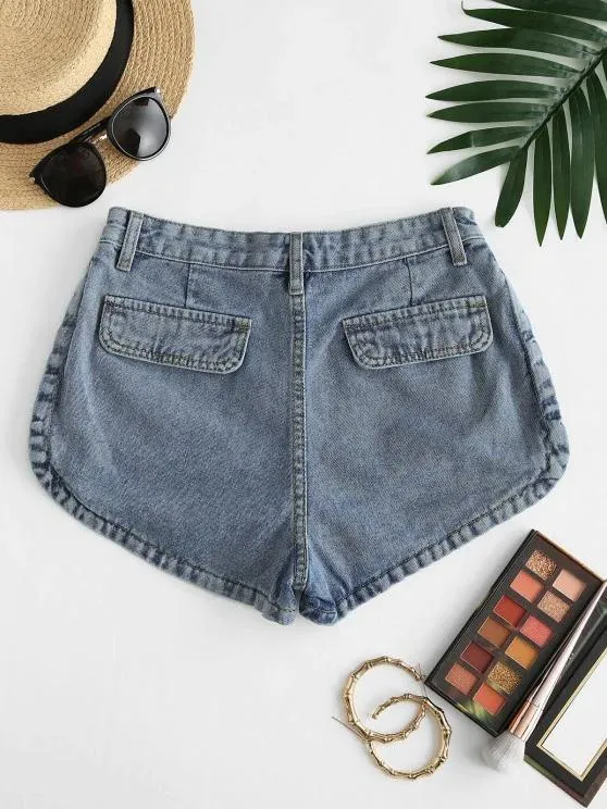 Flap Pockets Denim Cargo Shorts for Women