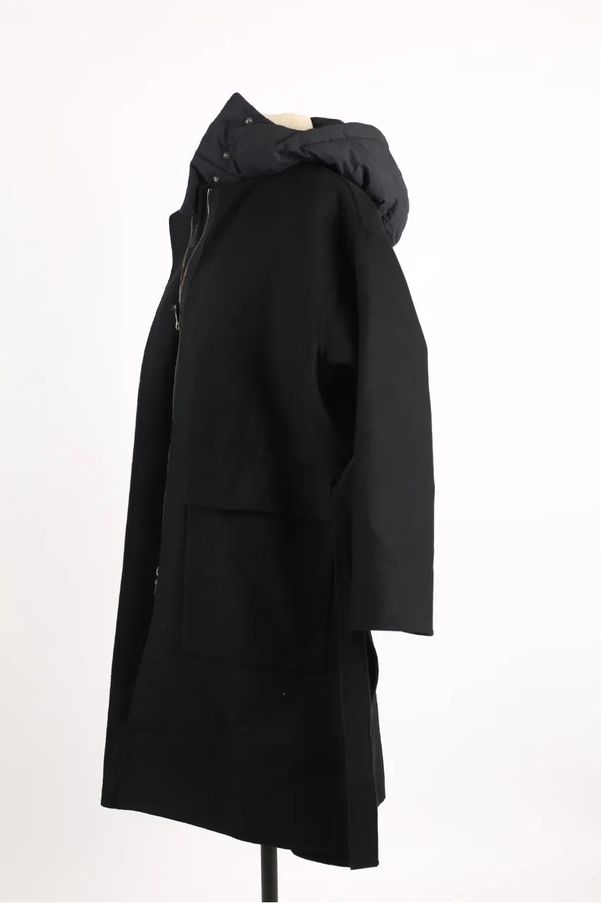 Fleole Wool Dress Wrap Coat w/ Down Bib