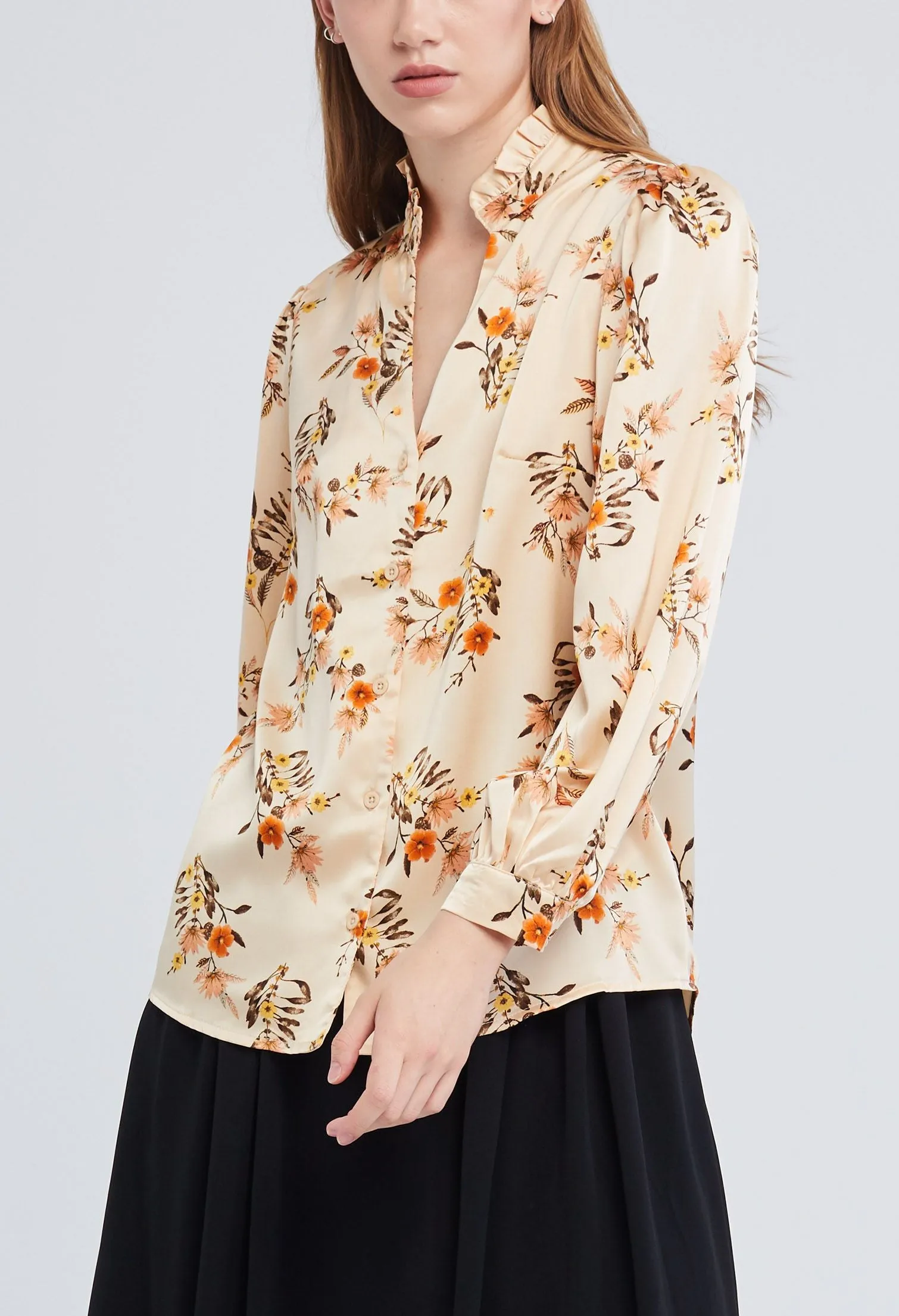 Floral Bunch Frill Collar Satin Blouse