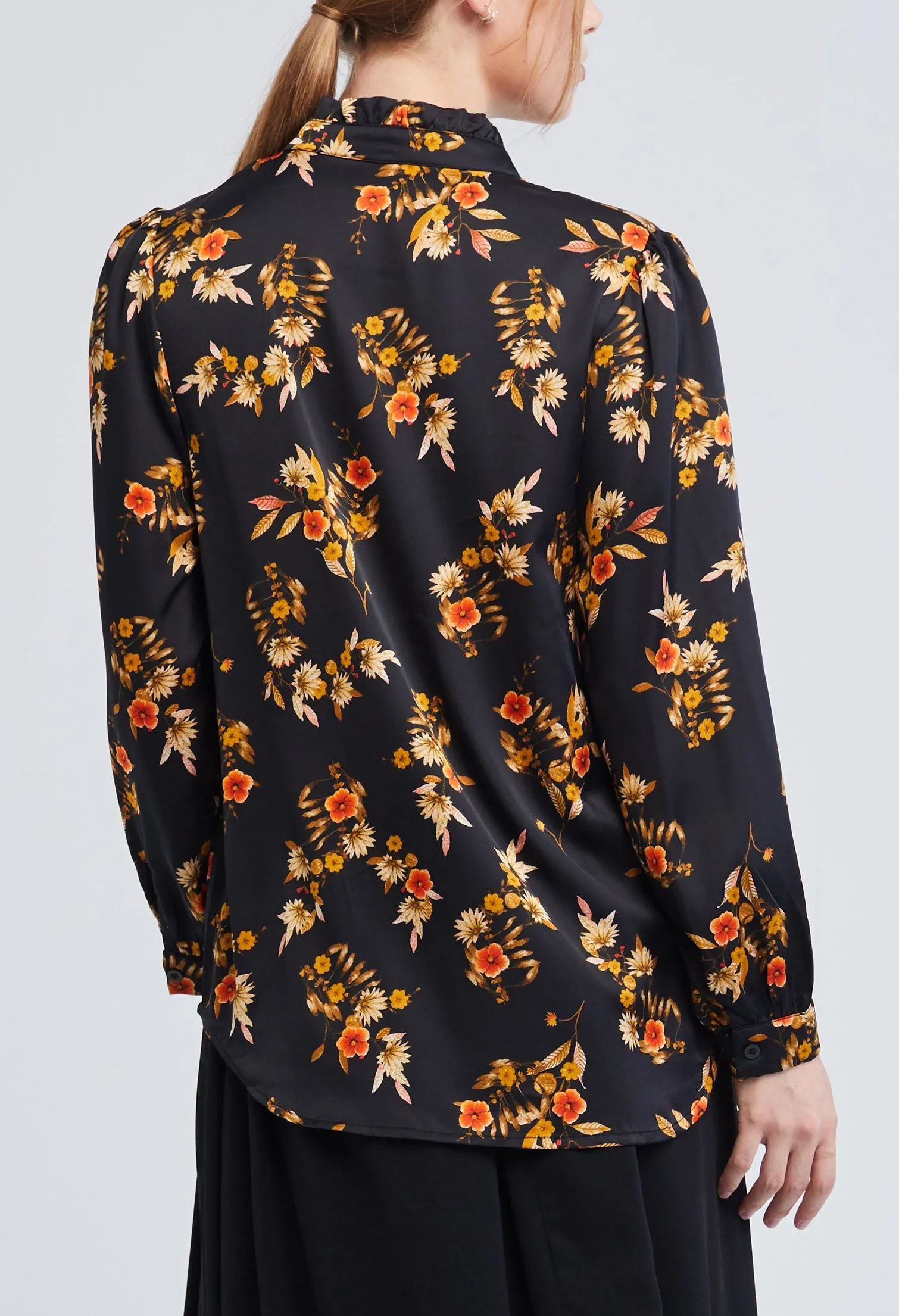 Floral Bunch Frill Collar Satin Blouse