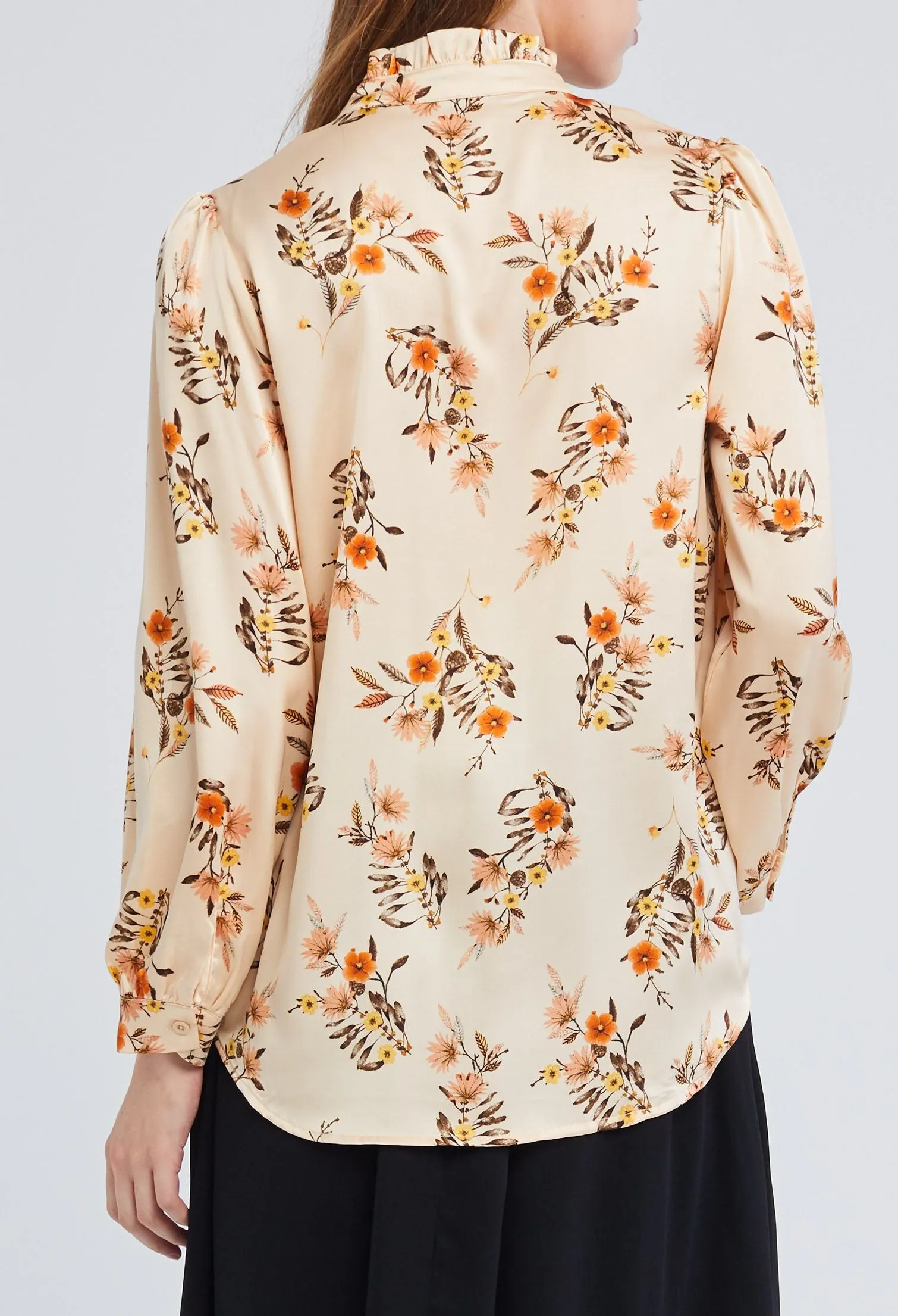 Floral Bunch Frill Collar Satin Blouse