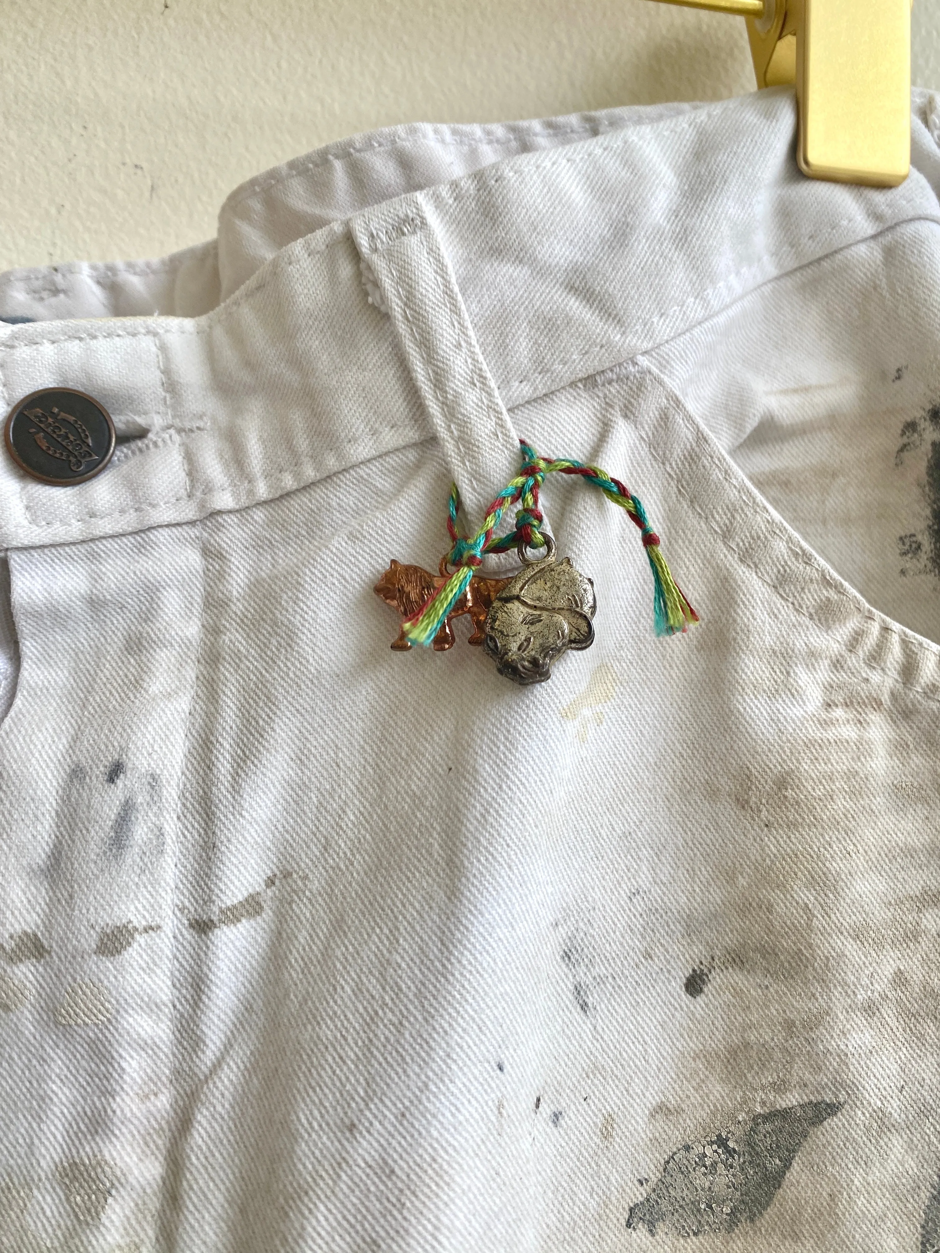 Hand Stitched Painters Drop Cloth Patched Pants w/ Cracker Jack Charm (Reworked)