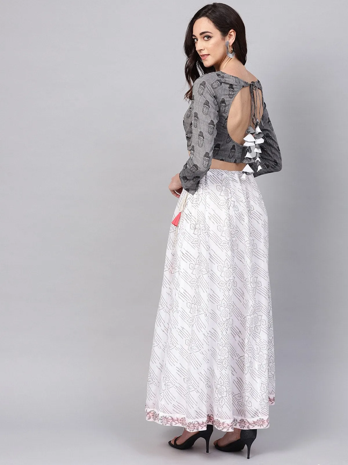 Handloom Buddha Top With Printed Skirt