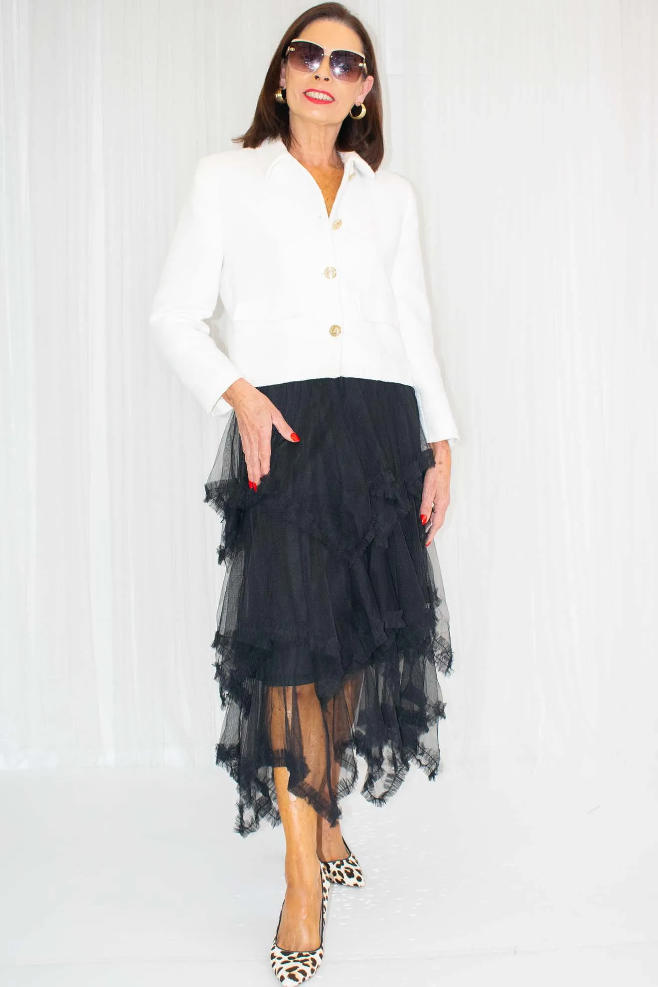 Hattie Hankercheif Layered Tulle Skirt in Black