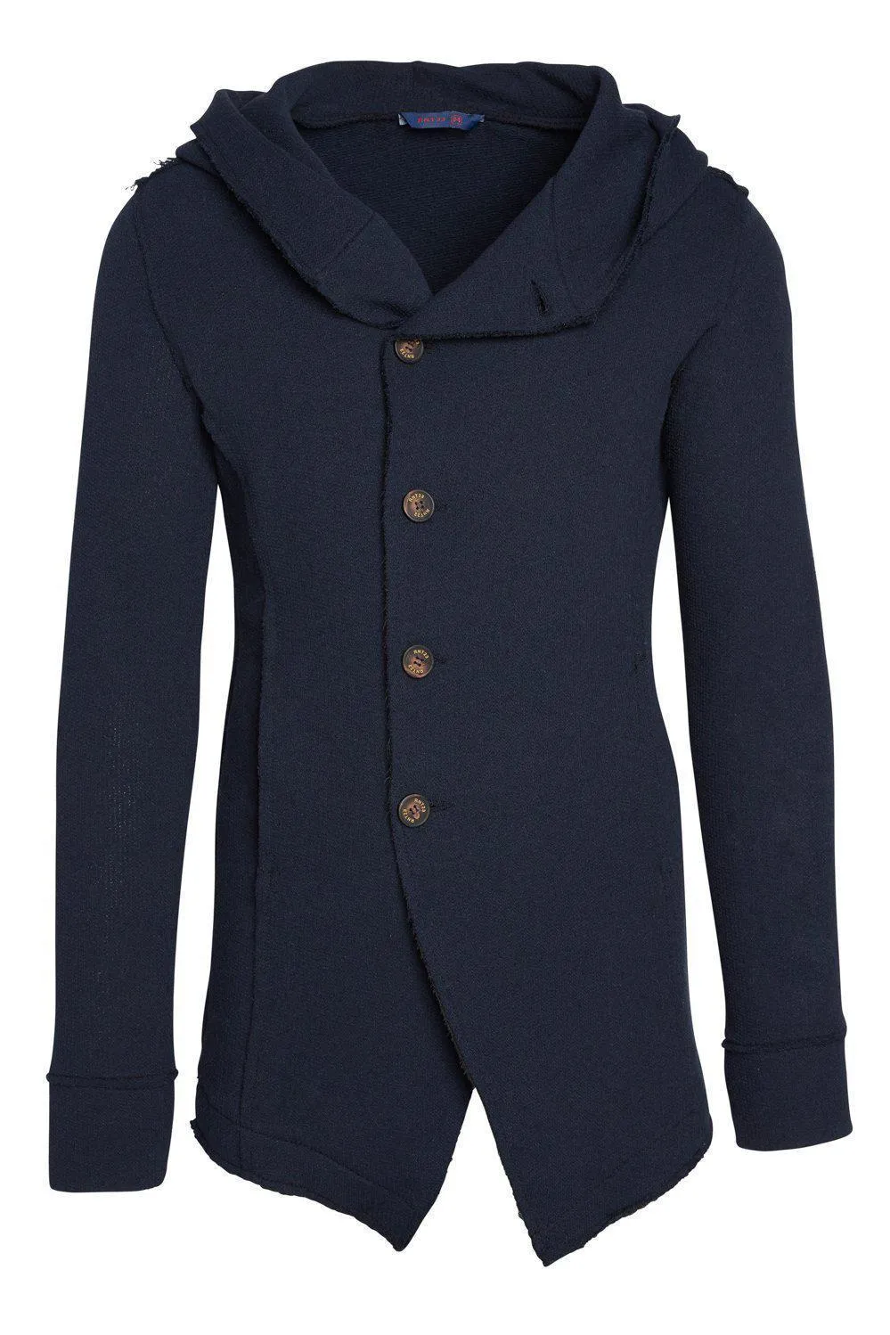 Hooded Asymmetric Closure Raw Cardigan - Navy