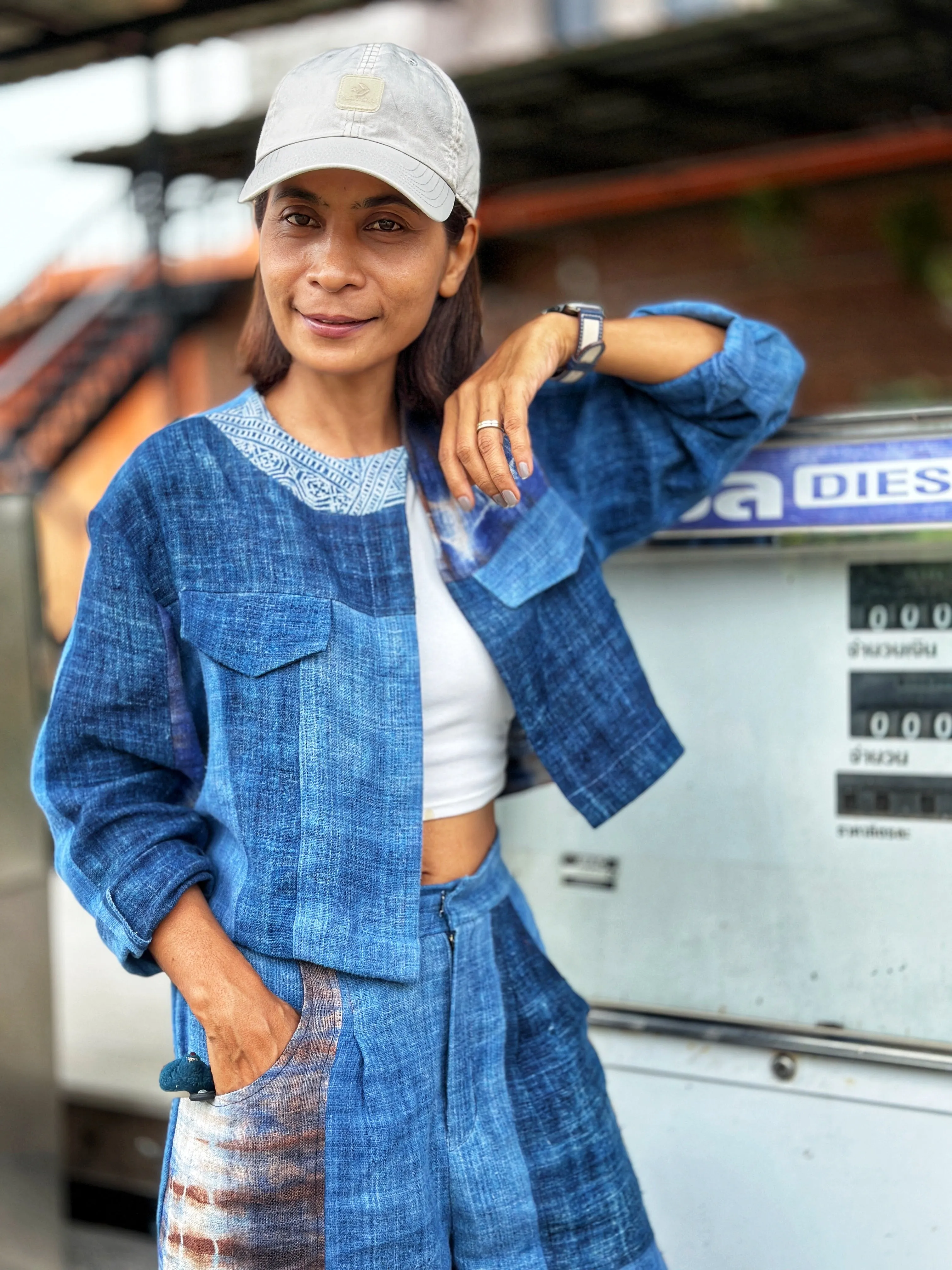 Indigo pants and matching jacket top