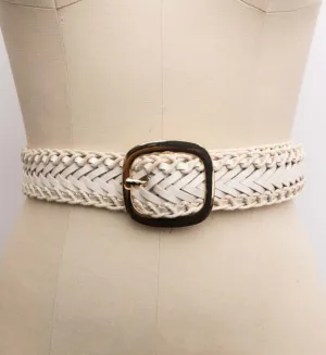 Ivory Crochet Trimmed Woven Leather Belt