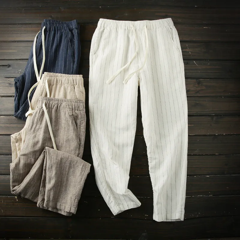 Japanese order! Comfortable, cool and antibacterial! Foreign trade tail goods spring and summer men's linen cotton nine-point casual pants thin