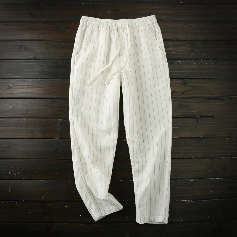 Japanese order! Comfortable, cool and antibacterial! Foreign trade tail goods spring and summer men's linen cotton nine-point casual pants thin