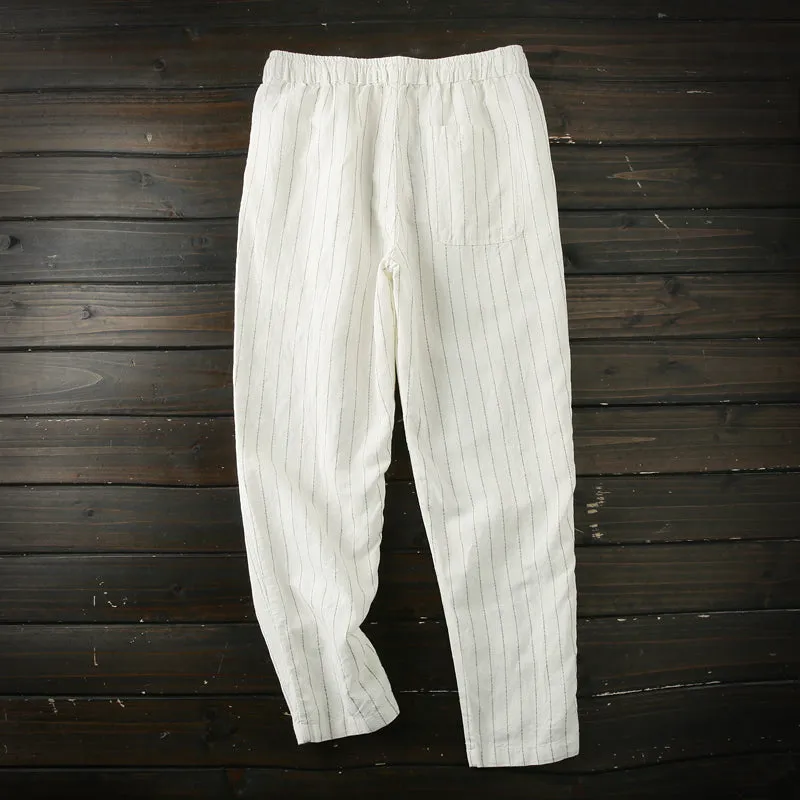 Japanese order! Comfortable, cool and antibacterial! Foreign trade tail goods spring and summer men's linen cotton nine-point casual pants thin