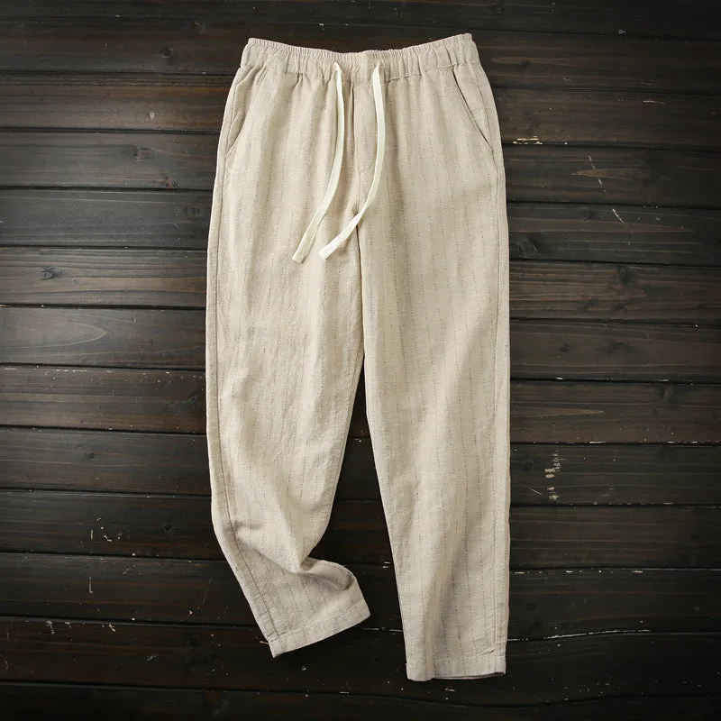 Japanese order! Comfortable, cool and antibacterial! Foreign trade tail goods spring and summer men's linen cotton nine-point casual pants thin