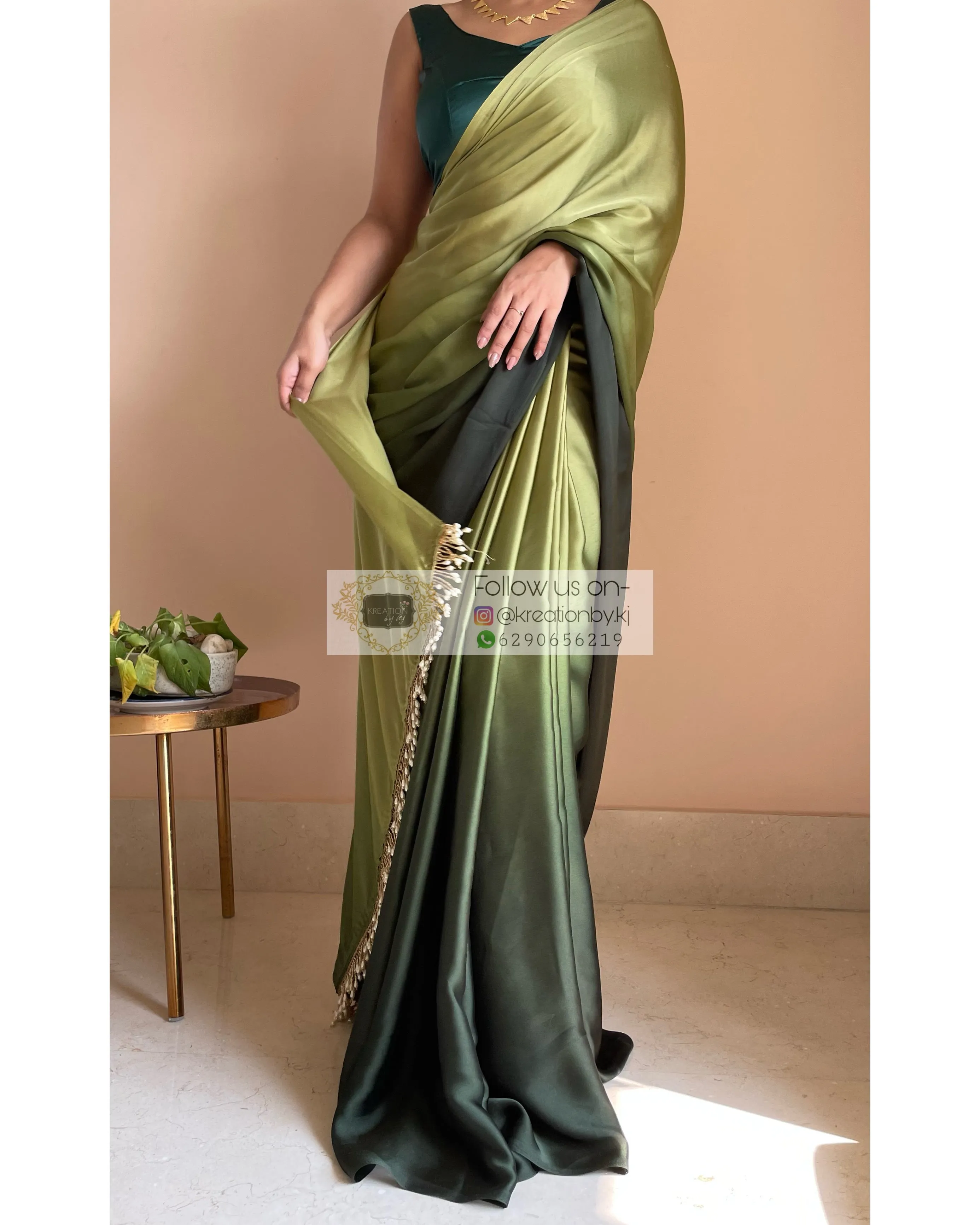 Here is an optimized title for your e-commerce product:

Elegant Kacchi Kairi Ombré Crepe Silk Saree with Intricate Handmade Tassels on Pallu