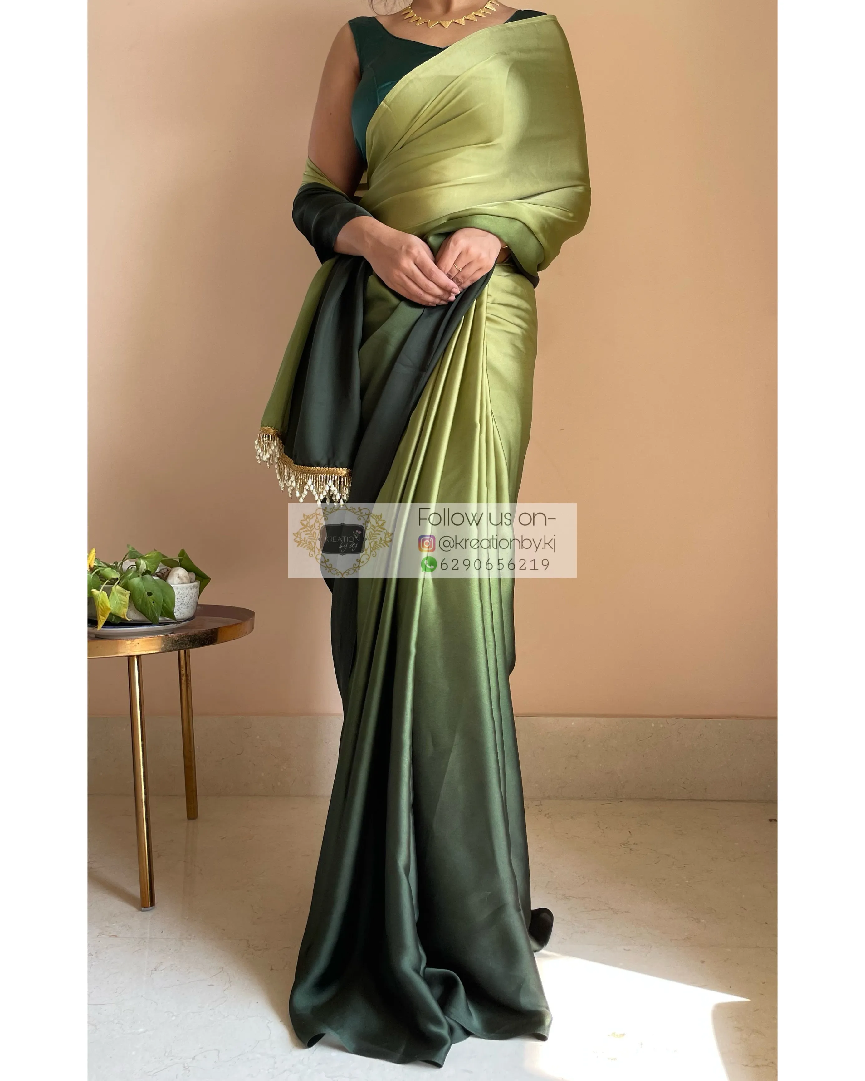 Here is an optimized title for your e-commerce product:

Elegant Kacchi Kairi Ombré Crepe Silk Saree with Intricate Handmade Tassels on Pallu